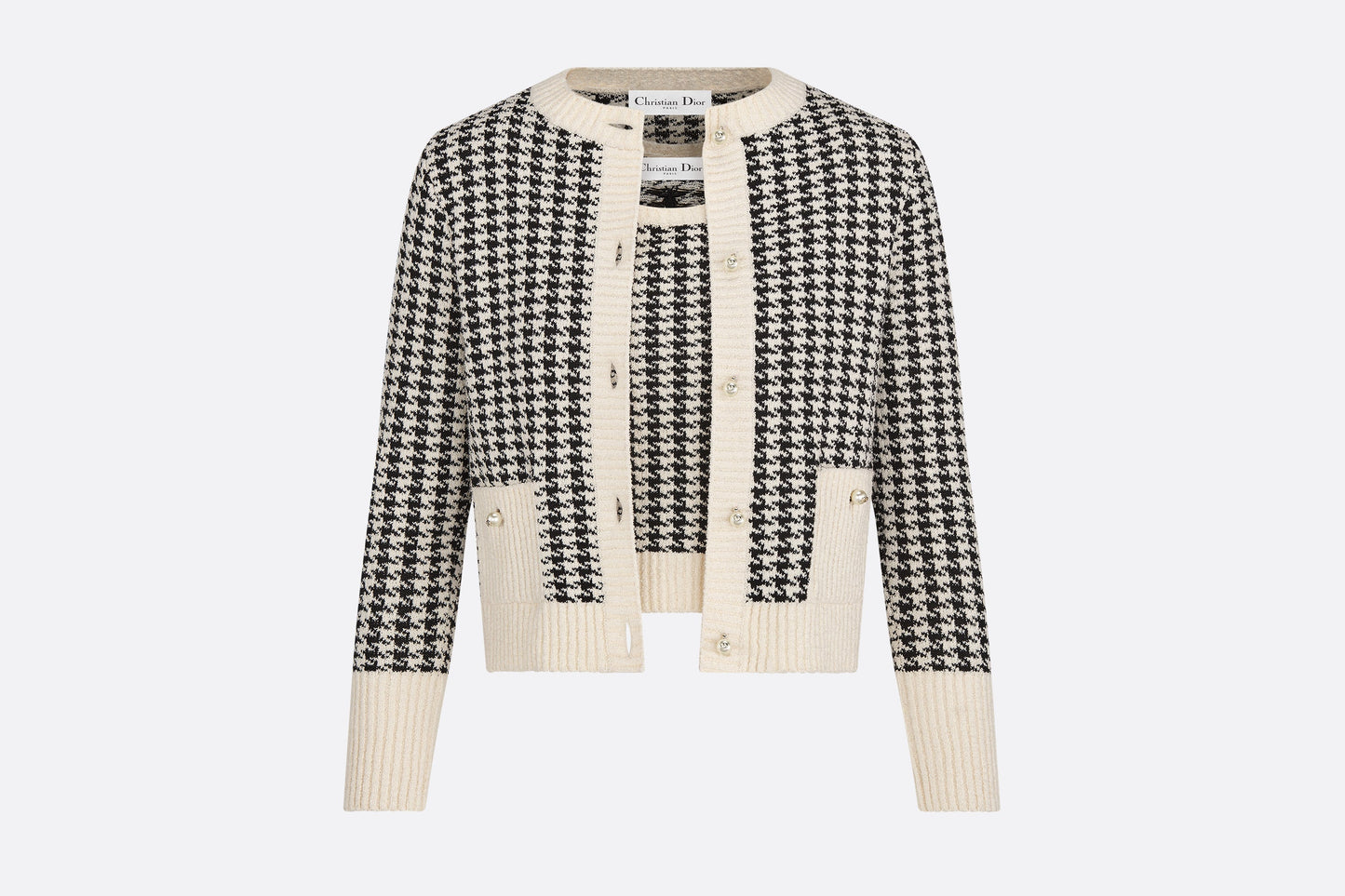 Twin-Set • Black and White Houndstooth Technical Cotton Knit
