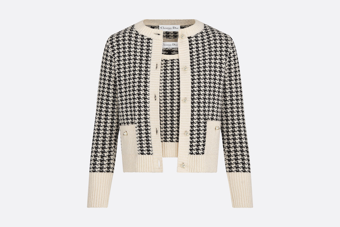 Twin-Set • Black and White Houndstooth Technical Cotton Knit