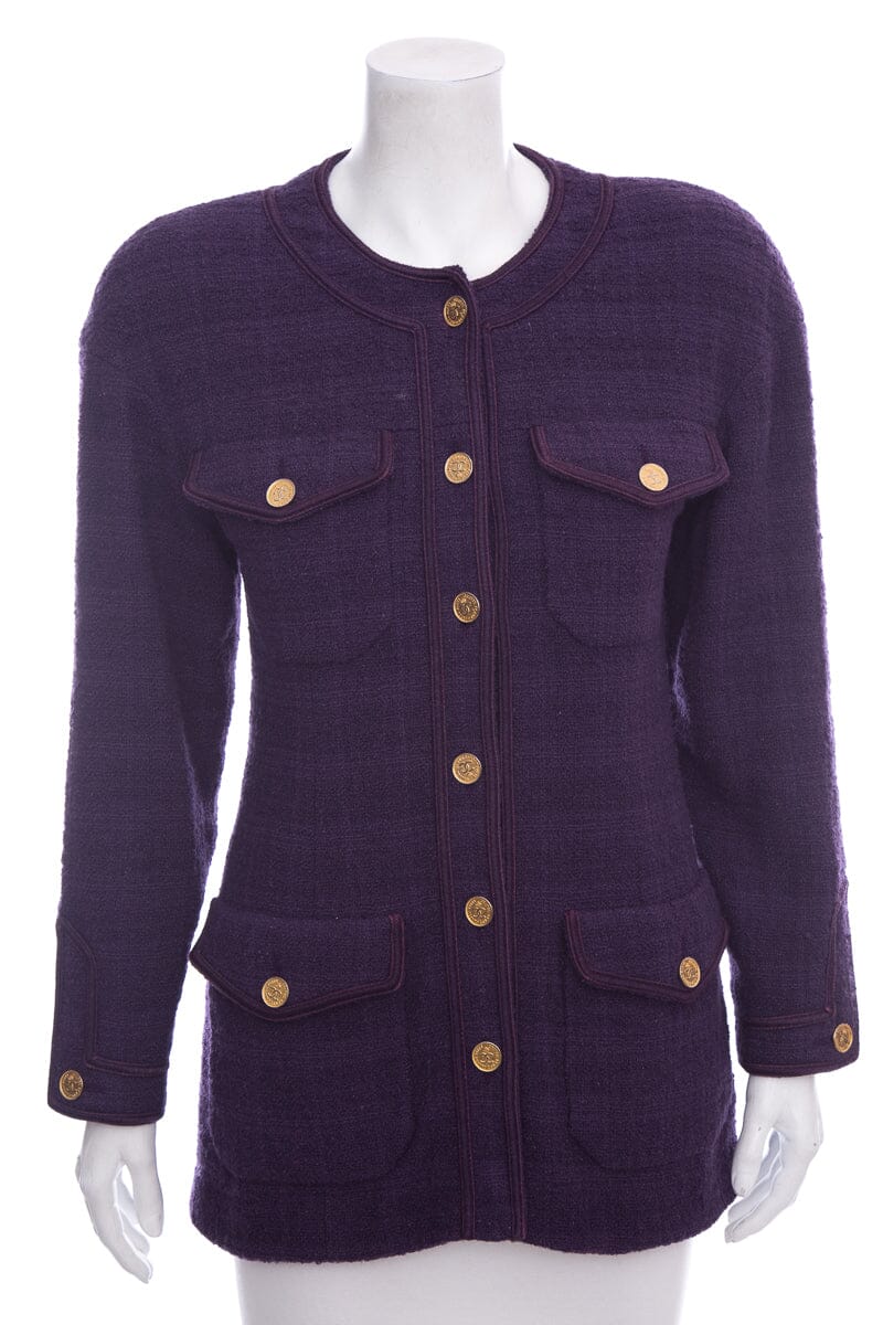 Chanel Boutique Purple Tweed Button Up Jacket SZ 40
