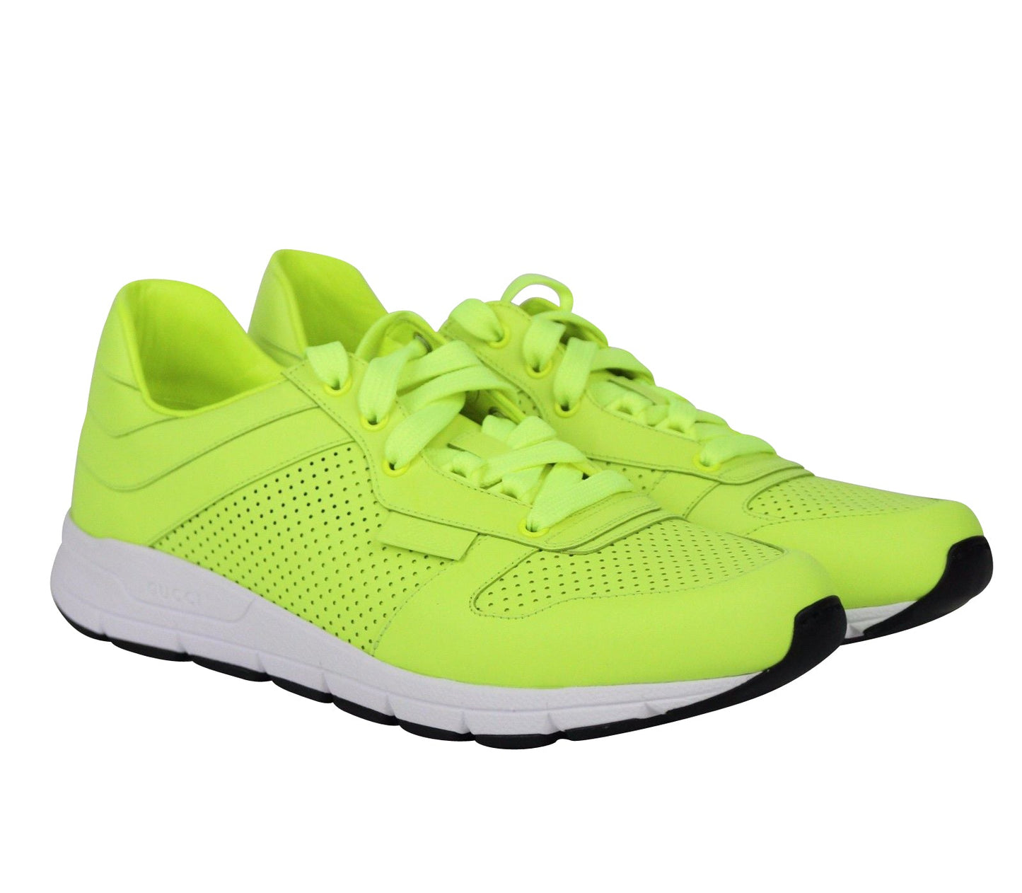 Gucci Men's Lace Up Neon Yellow Leather Running Sneakers