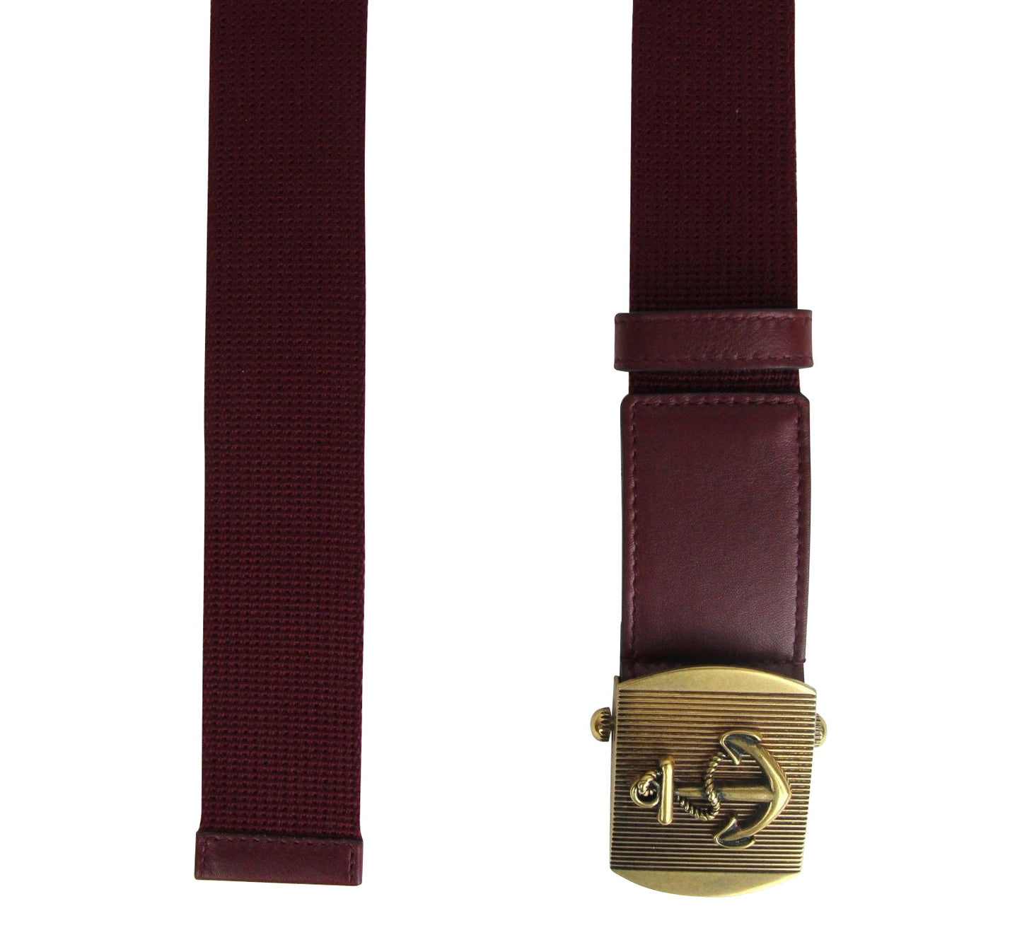 Gucci Men's Military Burgundy Fabric Anchor Brass Buckle Belt 375191 6148