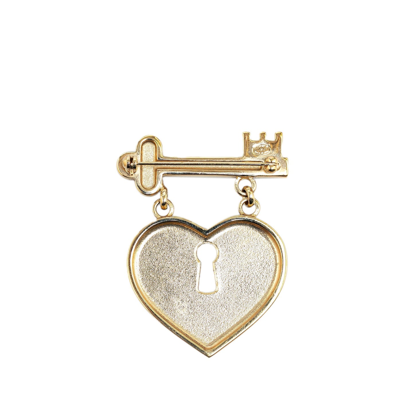 Gold Chanel Gold Plated Heart Lock and Key Brooch Pin