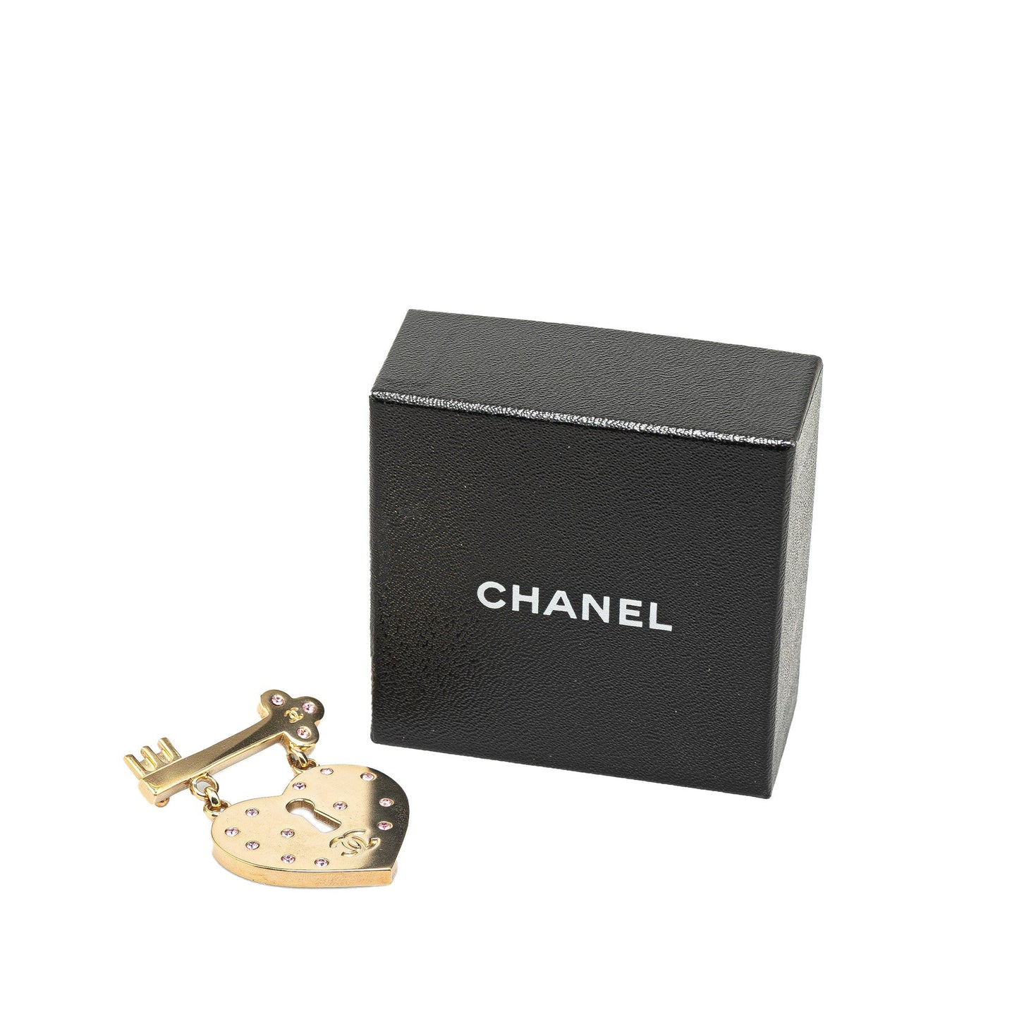 Gold Chanel Gold Plated Heart Lock and Key Brooch Pin