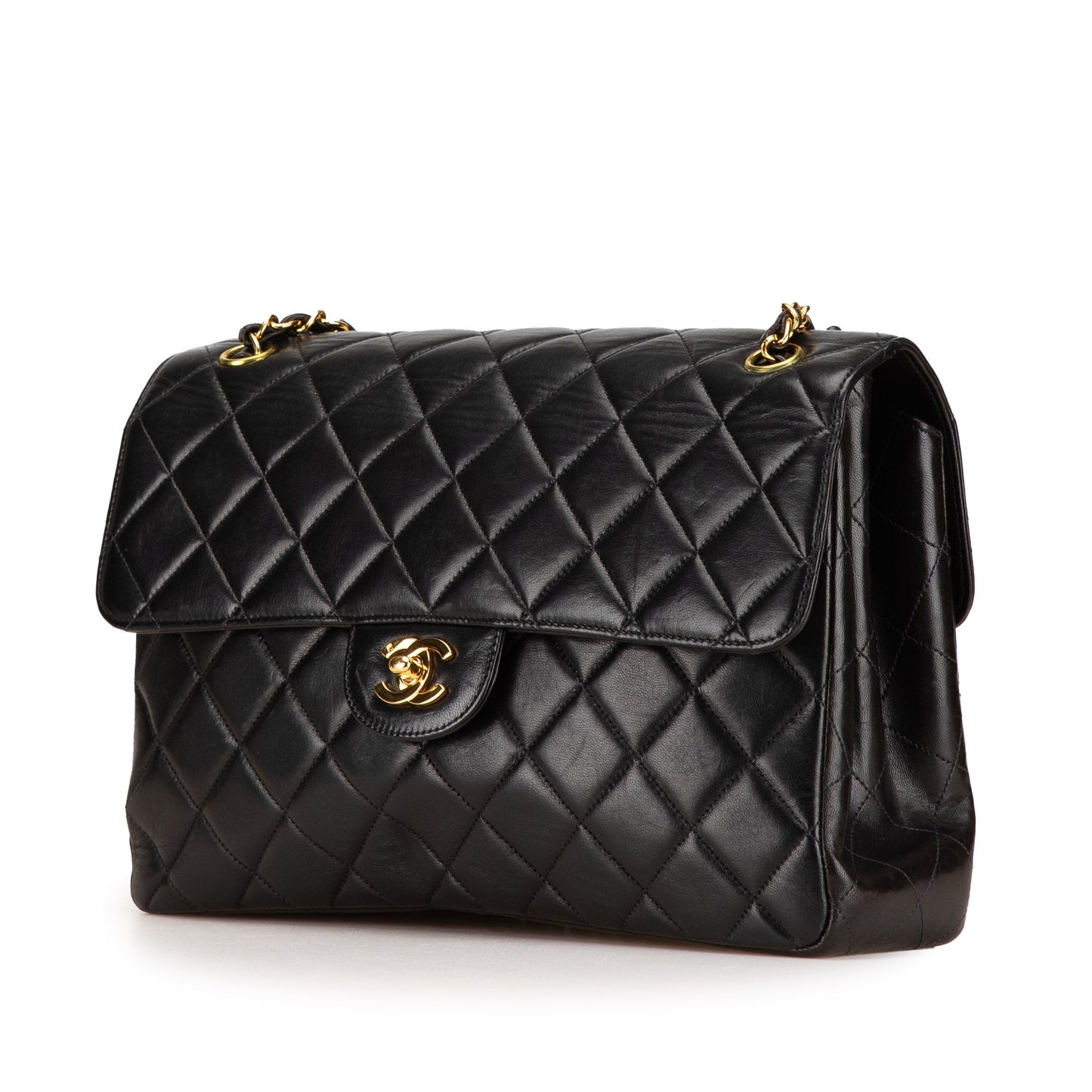 Black Chanel Jumbo Lambskin Double Sided Flap Shoulder Bag