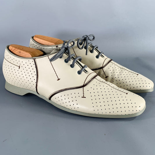 PRADA Size 7.5 Grey Brown Perforated Leather Lace-Up Shoes