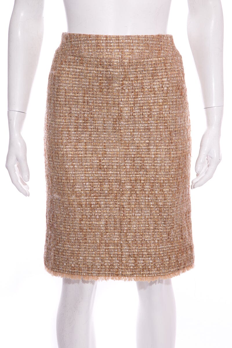 Chanel 2005 Pre-Fall Gold Tweed Skirt SZ 34