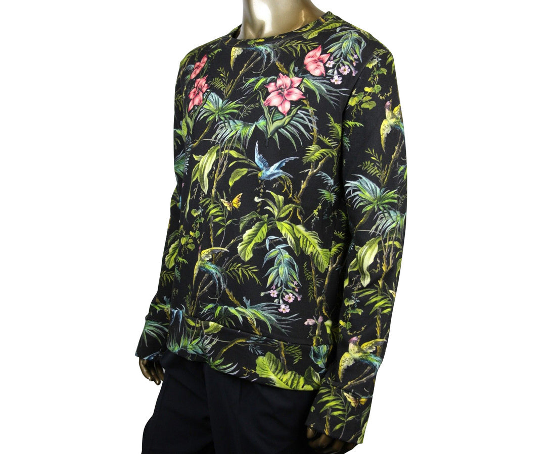 Gucci Men's Tropical Jungle Black / Green / Blue / Pink Felted Cotton Sweatshirt