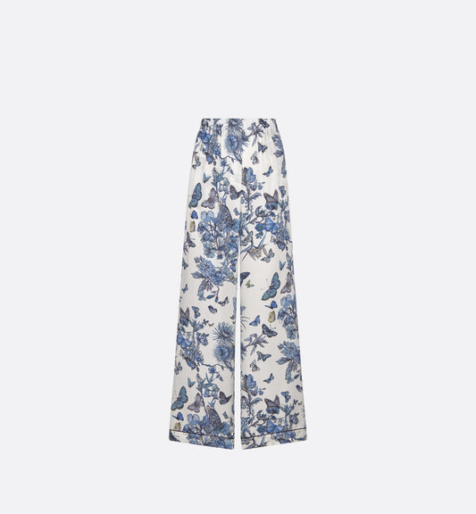Pants • White and Pastel Midnight Blue Toile de Jouy Mexico Silk Twill