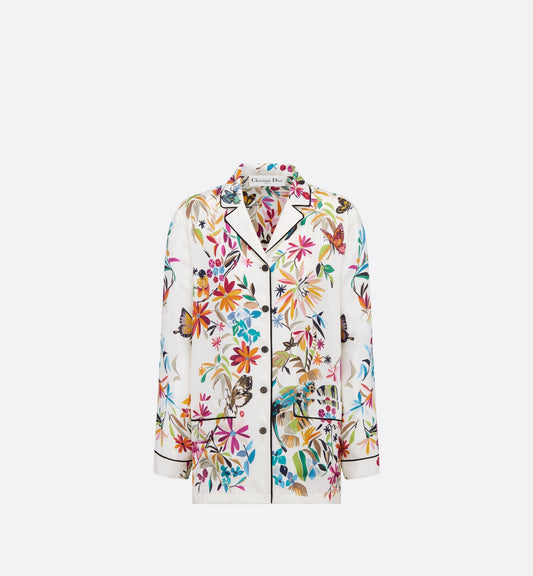 Shirt • White Silk Twill with Multicolor Toile de Jouy Fantastica Motif