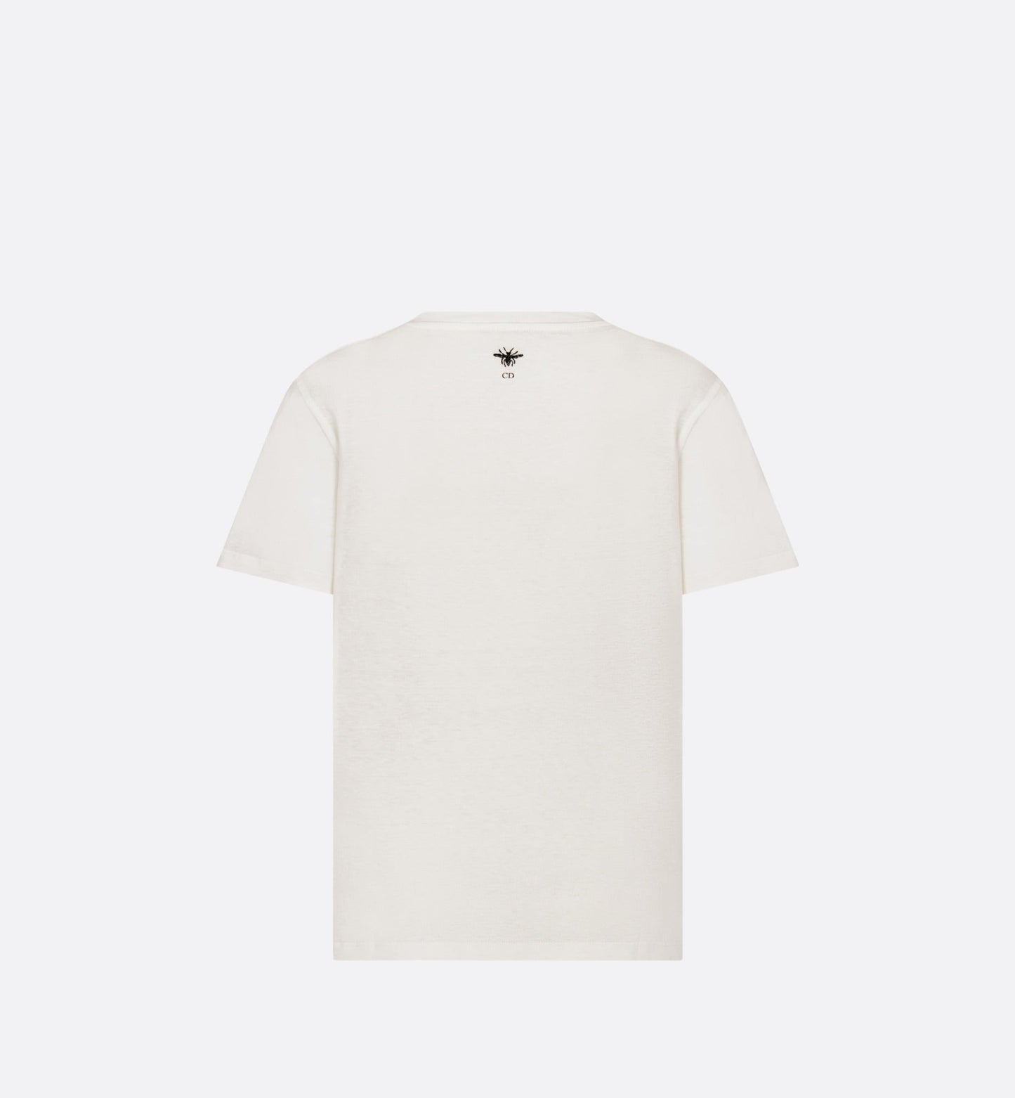 T-Shirt • White Cotton and Linen Jersey with Pastel Pink Butterfly Around The World Motif