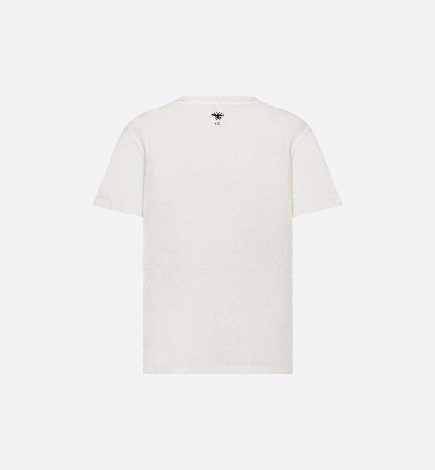 T-Shirt • White Cotton and Linen Jersey with Pastel Pink Butterfly Around The World Motif