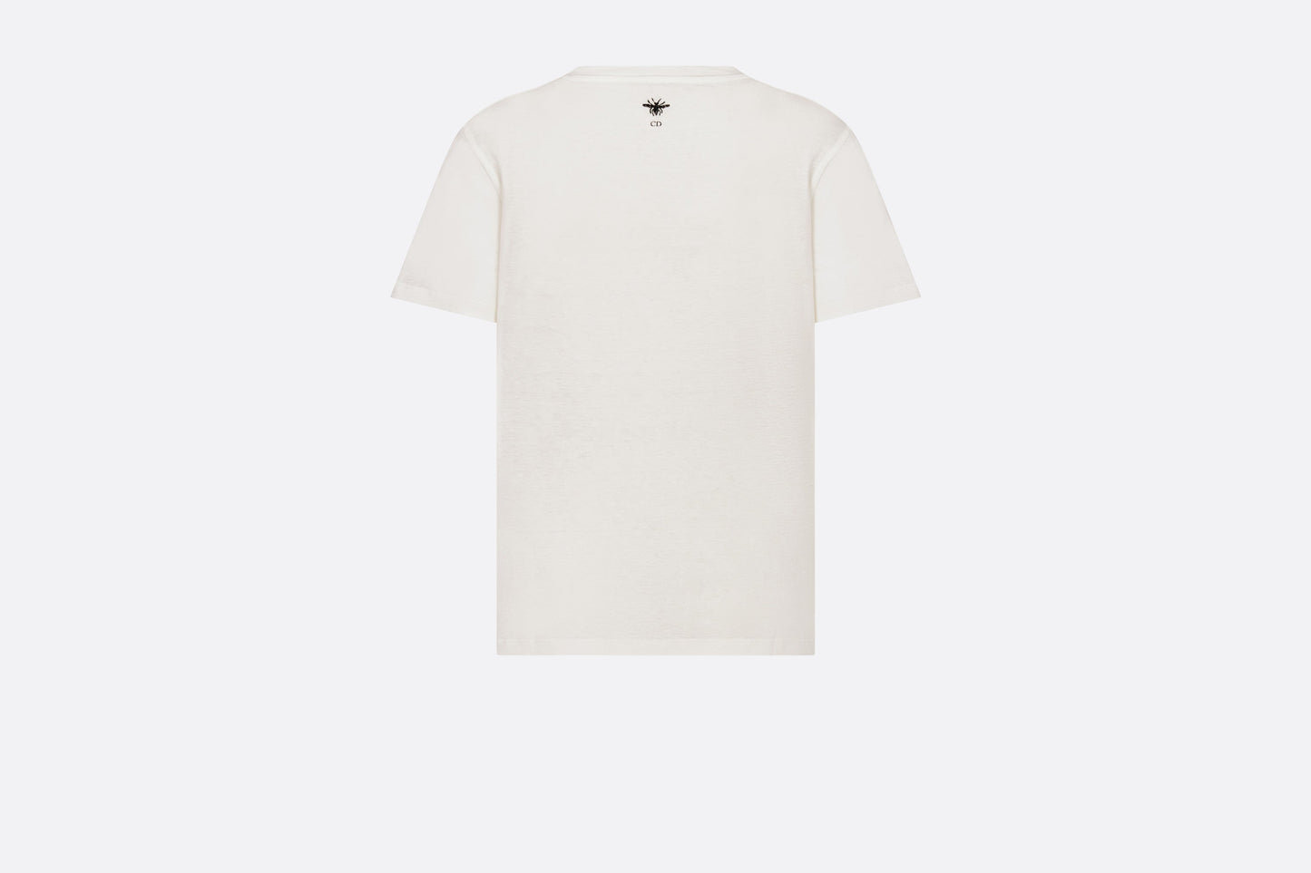 T-Shirt • White Cotton and Linen Jersey with Pastel Pink Butterfly Around The World Motif