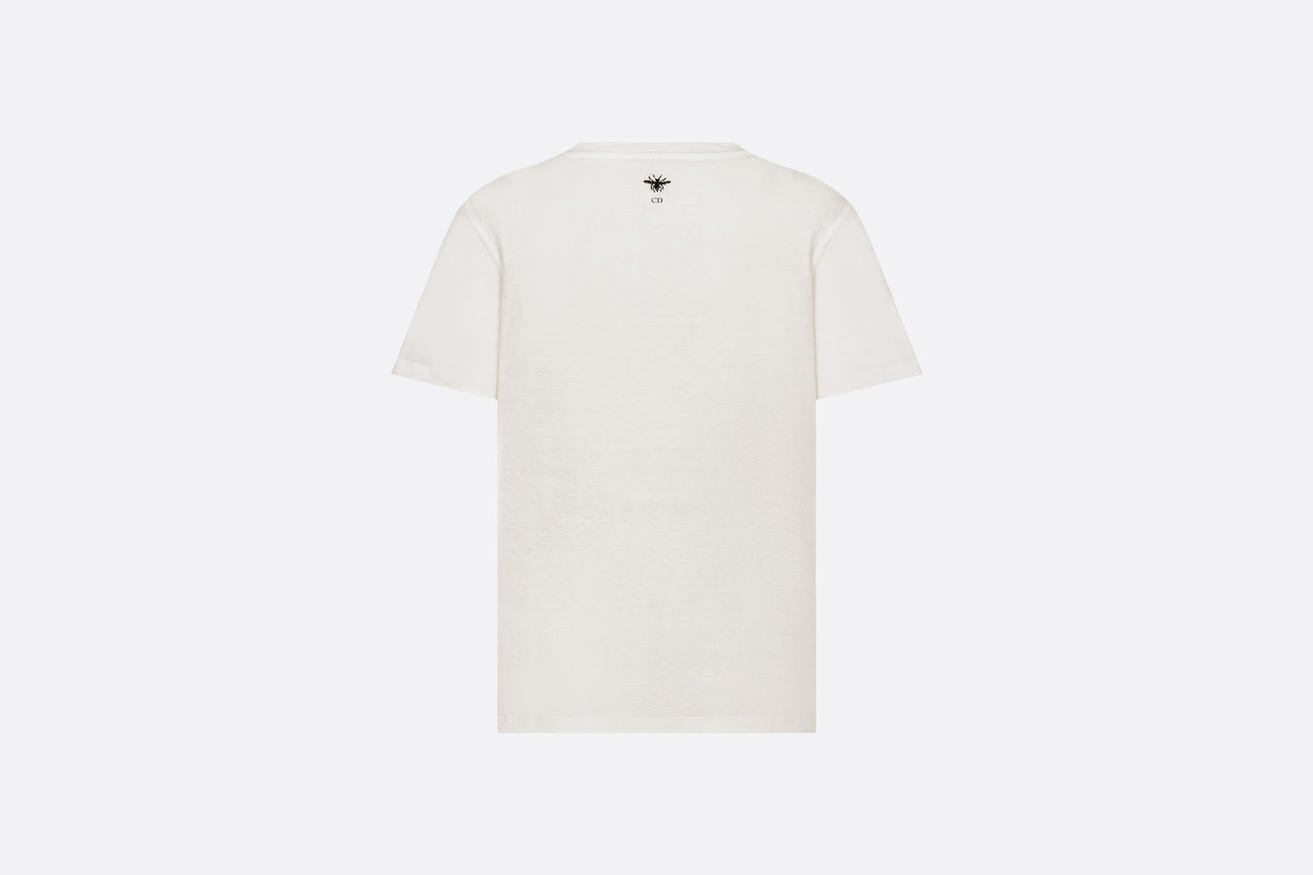 T-Shirt • White Cotton and Linen Jersey with Pastel Pink Butterfly Around The World Motif