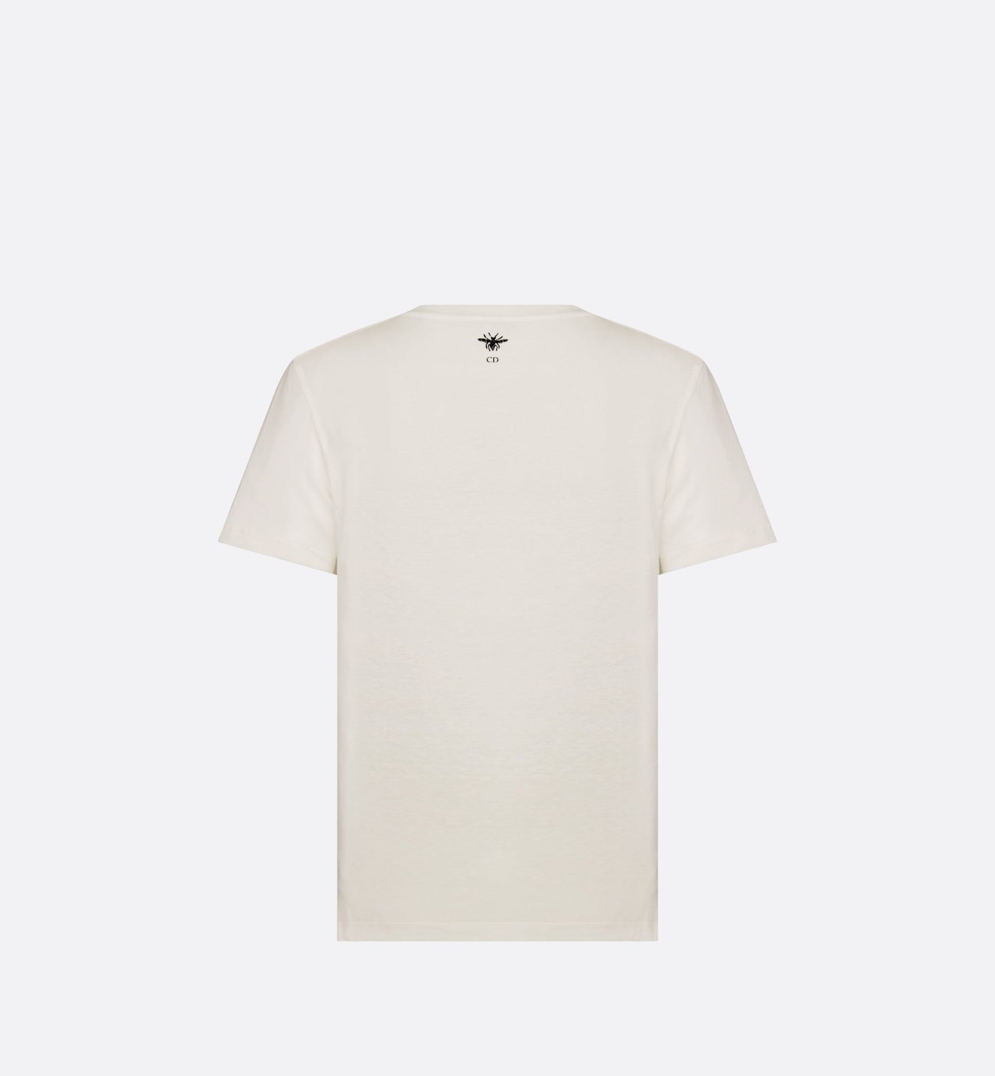 T-Shirt • White Cotton Jersey with Gold-Tone Butterfly Around the World Motif