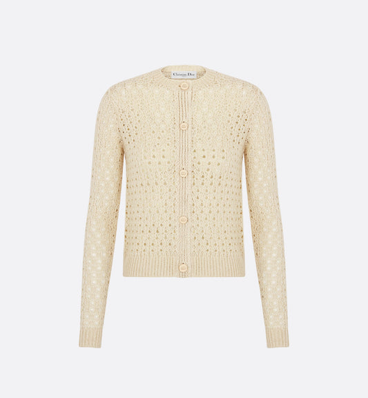 Cannage Cardigan • Ecru Alpaca, Cashmere and Silk Openwork Knit