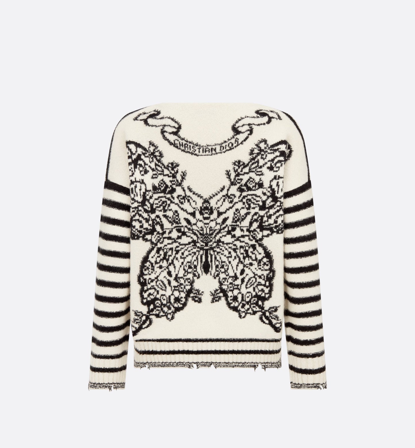 Dior Marinière Sweater • White and Black Cashmere, Silk and Mohair Knit with Butterfly Motif