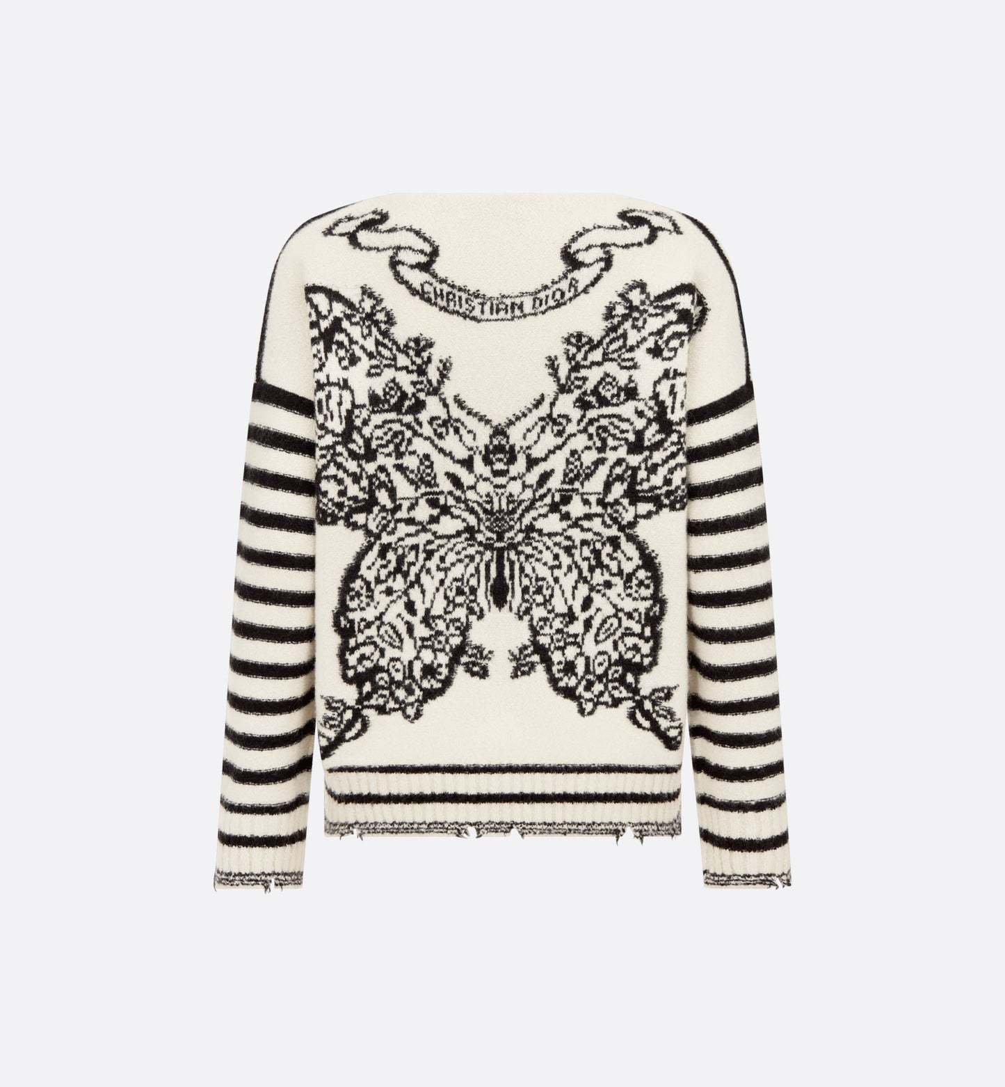 Dior Marinière Sweater • White and Black Cashmere, Silk and Mohair Knit with Butterfly Motif