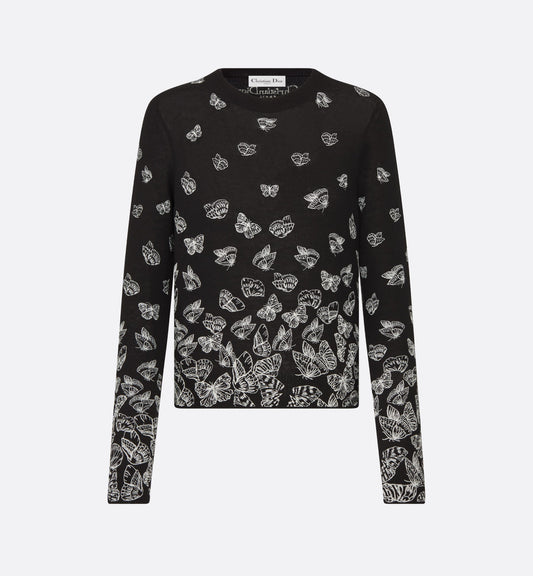 Sweater • Black Wool and Cashmere Knit with Gradient Butterflies Motif