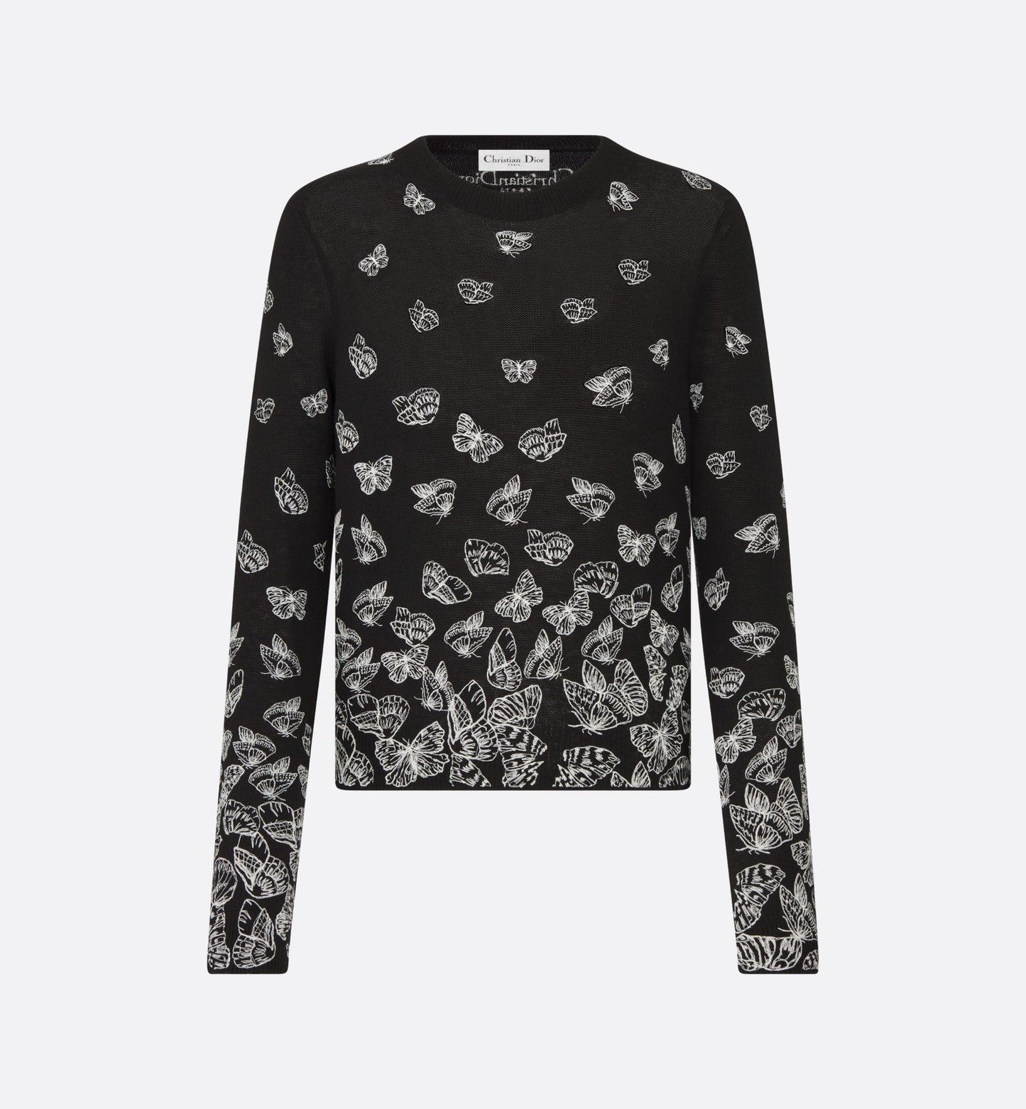Sweater • Black Wool and Cashmere Knit with Gradient Butterflies Motif