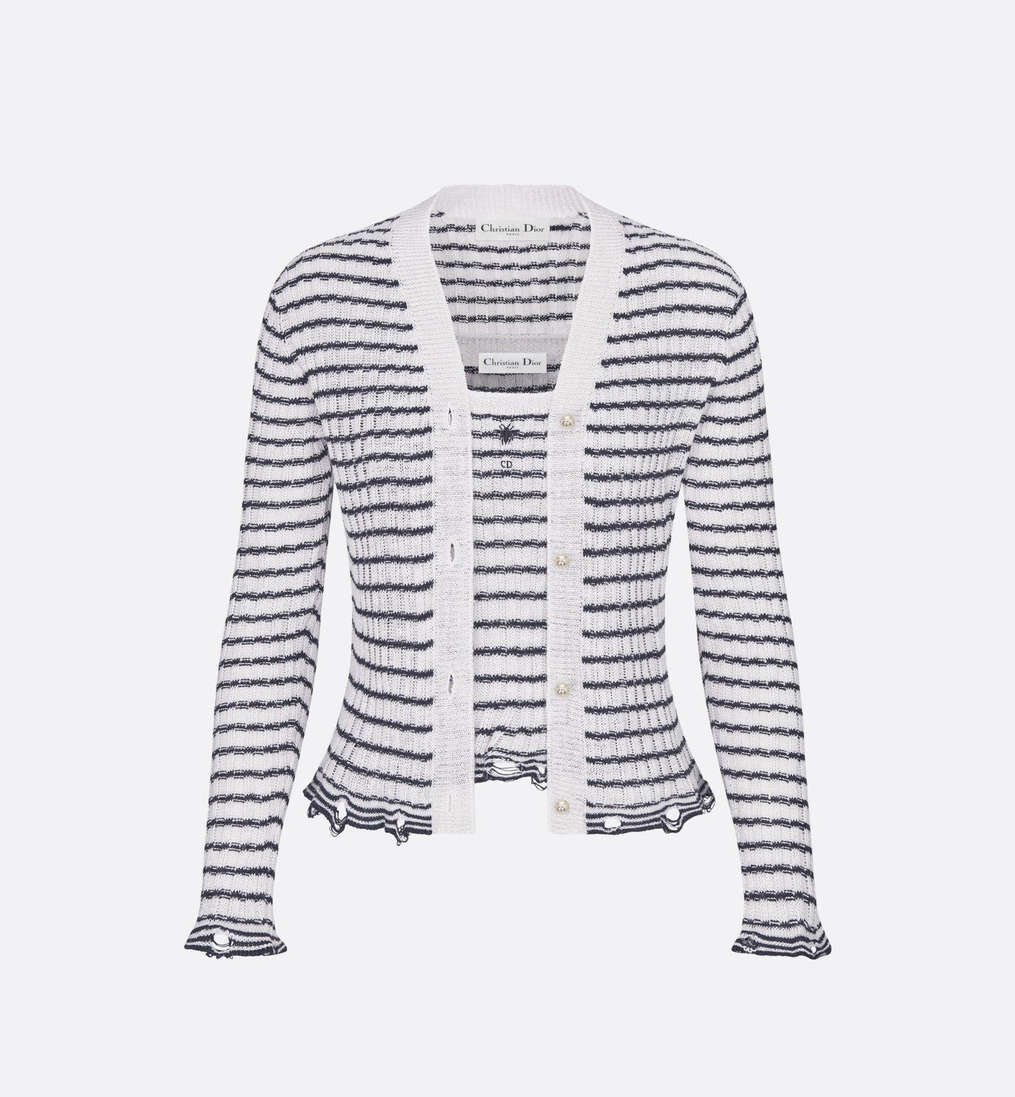 Twin-Set • White and Black Linen, Cashmere and Silk Ribbed Knit