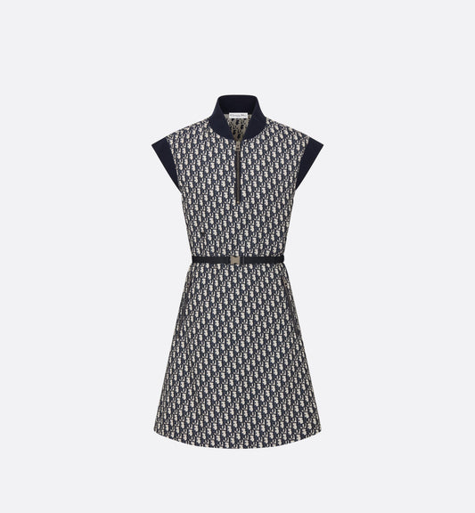 Belted Dress • Blue Technical Taffeta Jacquard with Dior Oblique Motif