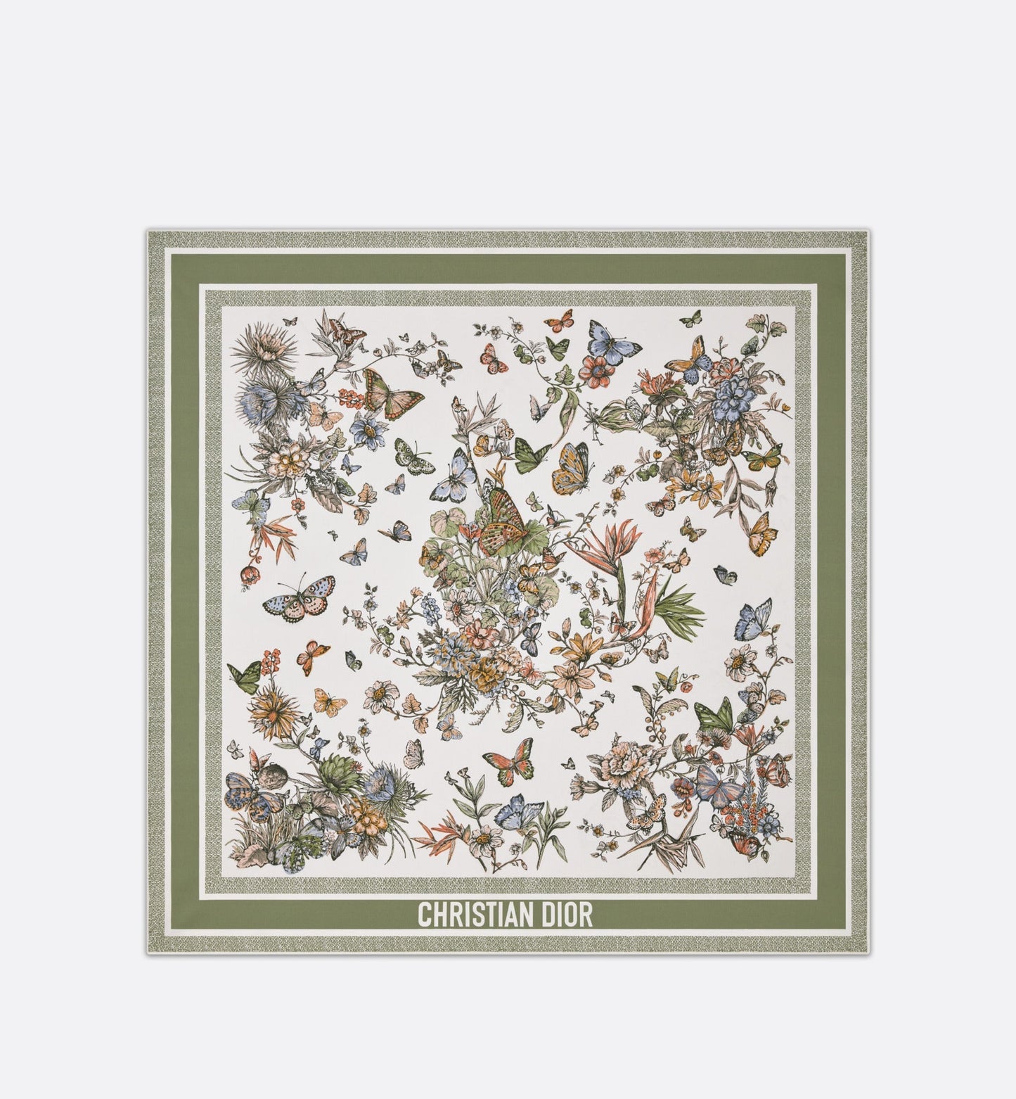 Toile de Jouy Mexico 90 Square Scarf • White and Pastel Peyote Green Silk Twill