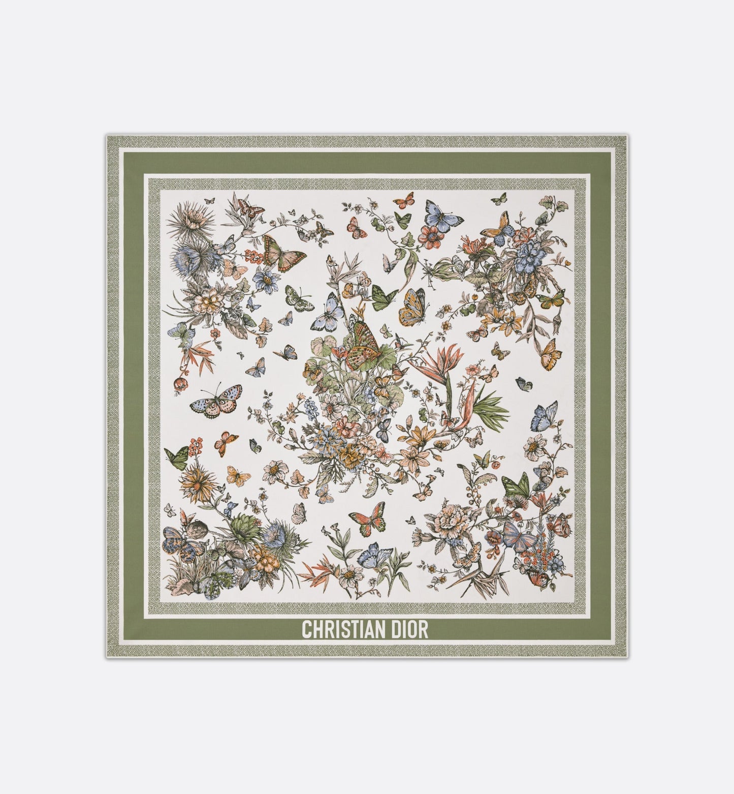 Toile de Jouy Mexico 90 Square Scarf • White and Pastel Peyote Green Silk Twill