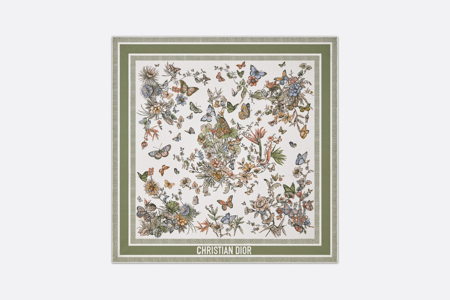 Toile de Jouy Mexico 90 Square Scarf • White and Pastel Peyote Green Silk Twill