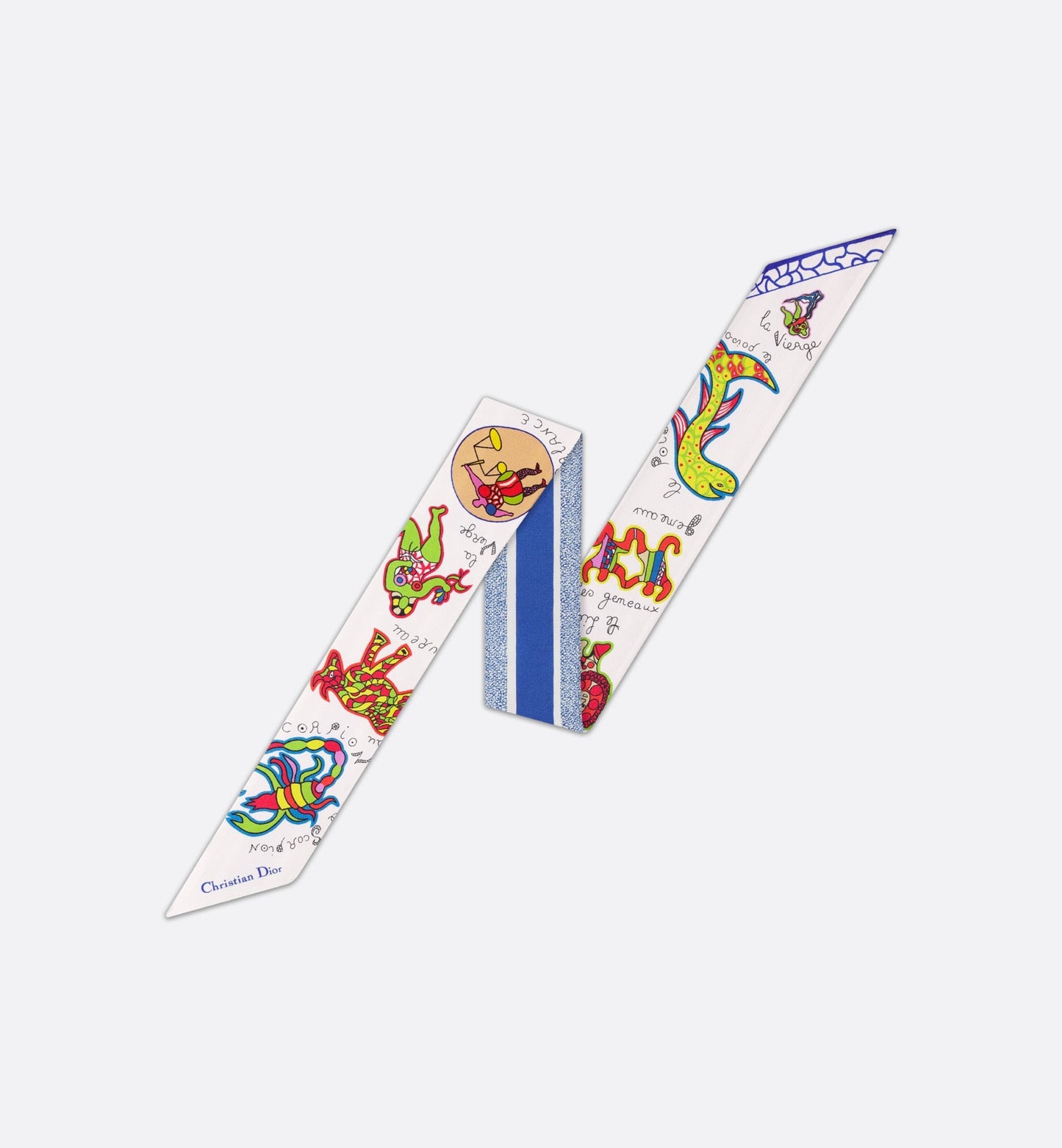 Niki de Saint Phalle Dragon Zodiac Mitzah Scarf • White and Blue Multicolor Silk Twill