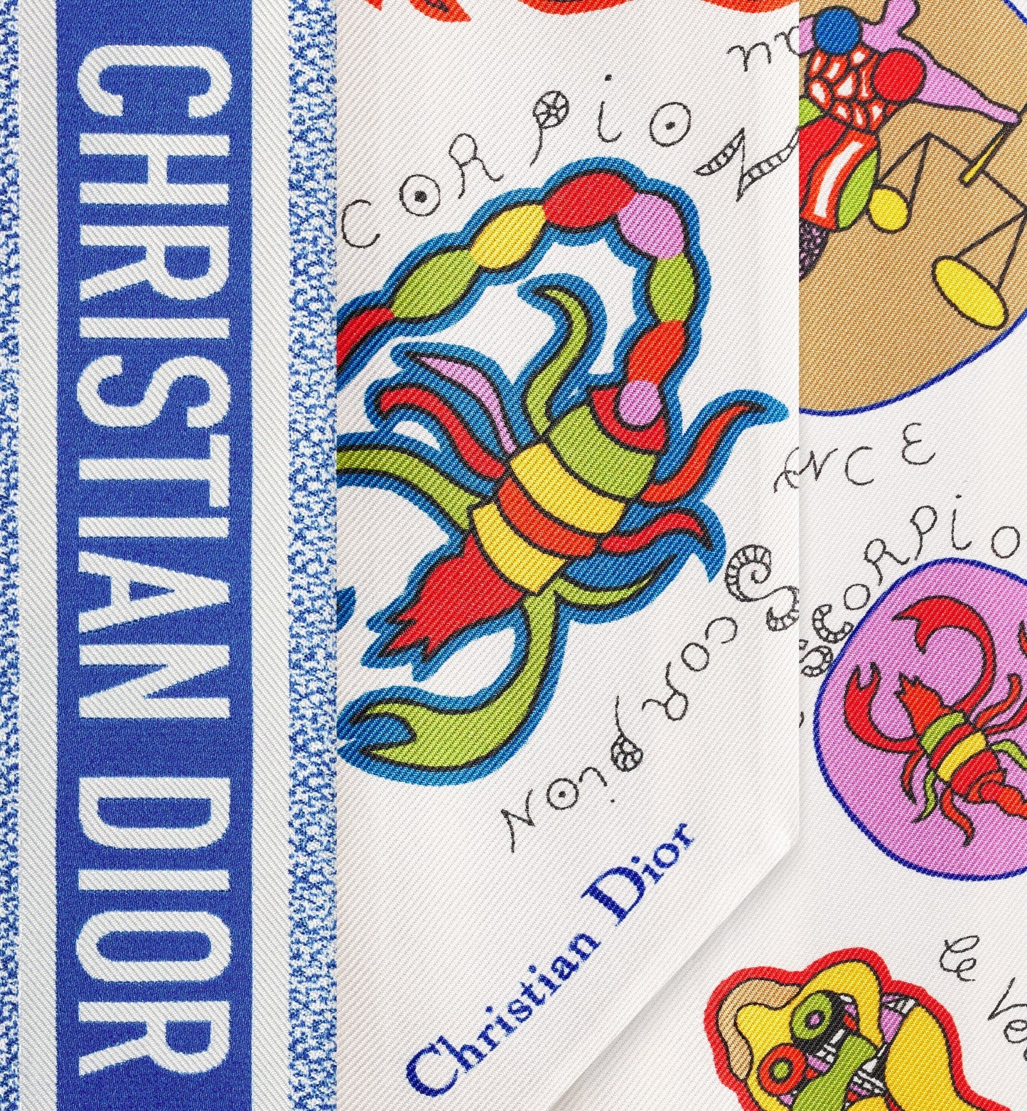 Niki de Saint Phalle Dragon Zodiac Mitzah Scarf • White and Blue Multicolor Silk Twill