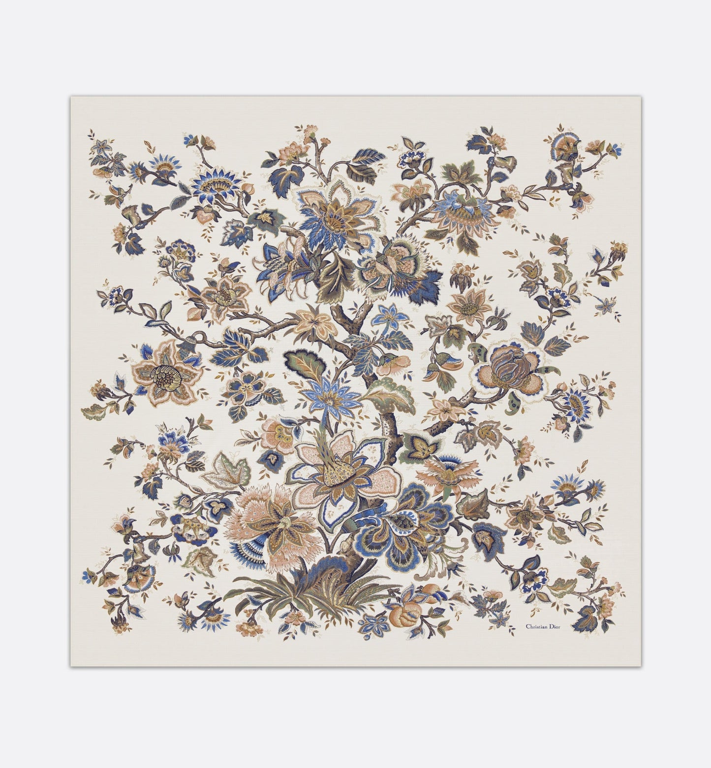 Albero della Vita 140 Square Scarf • Ecru Multicolor Silk and Gold-Tone Metallic Thread