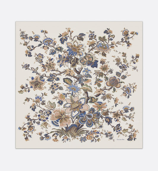 Albero della Vita 140 Square Scarf • Ecru Multicolor Silk and Gold-Tone Metallic Thread