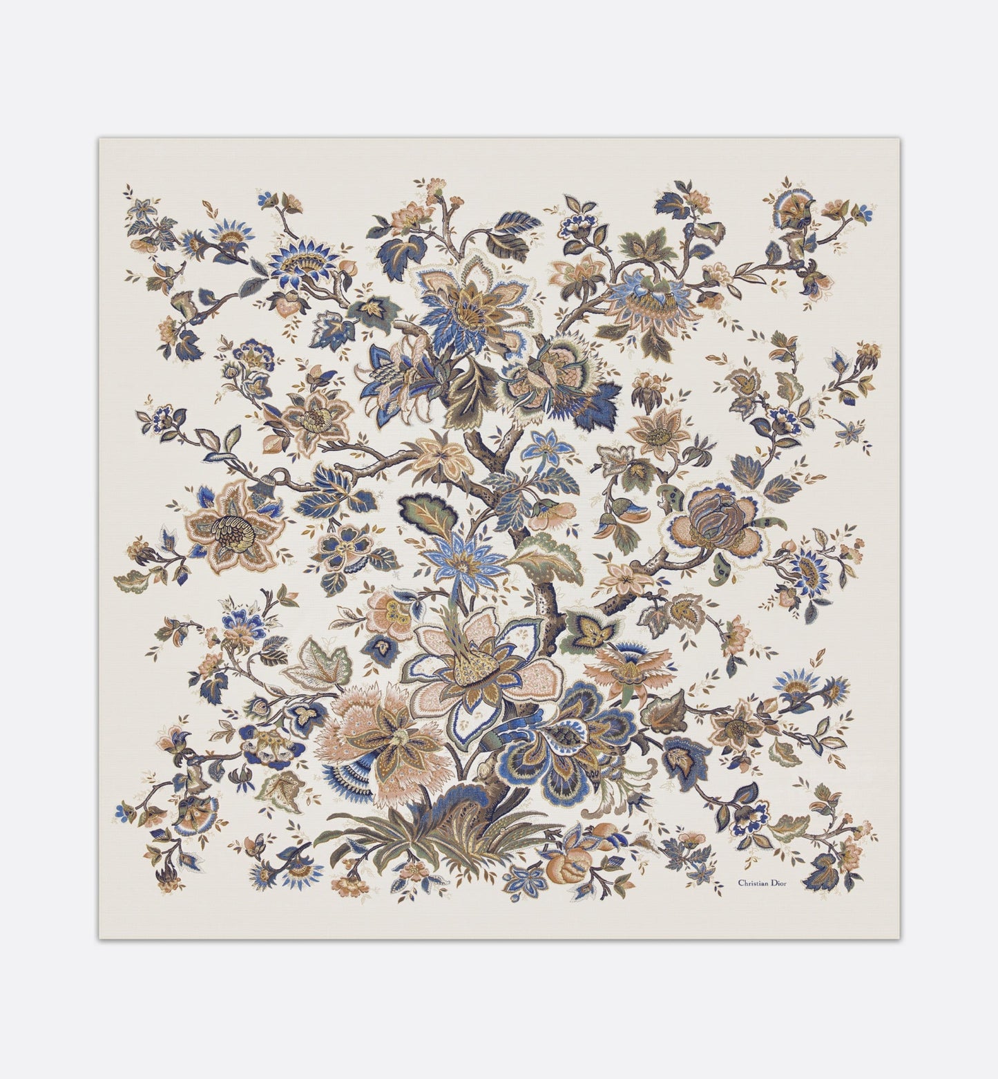 Albero della Vita 140 Square Scarf • Ecru Multicolor Silk and Gold-Tone Metallic Thread