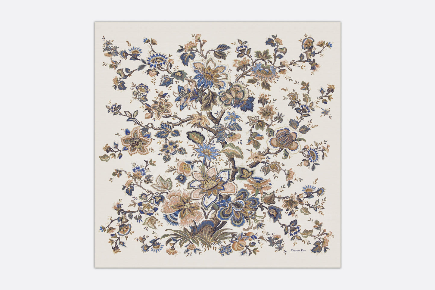 Albero della Vita 140 Square Scarf • Ecru Multicolor Silk and Gold-Tone Metallic Thread