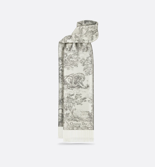 Toile de Jouy Sauvage Scarf • Gray Cashmere and Wool