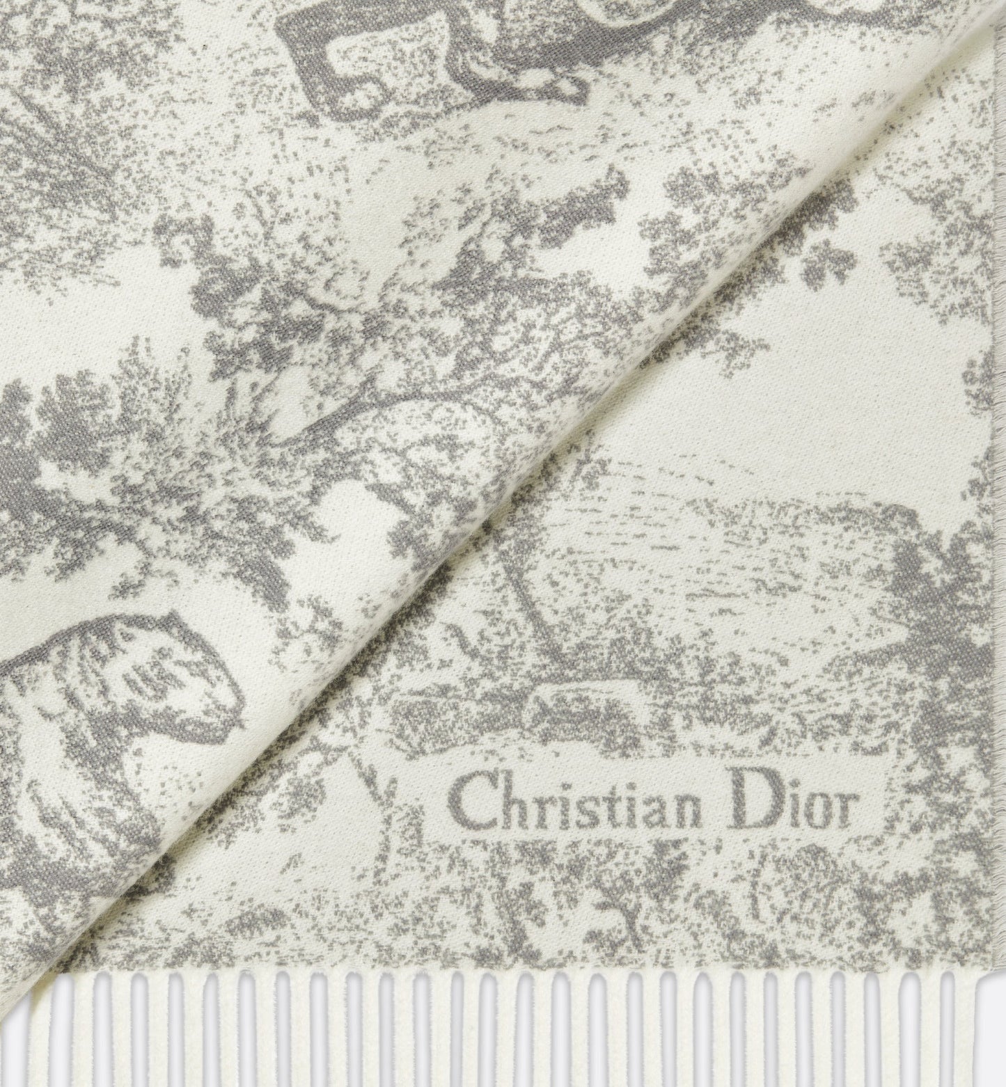 Toile de Jouy Sauvage Scarf • Gray Cashmere and Wool