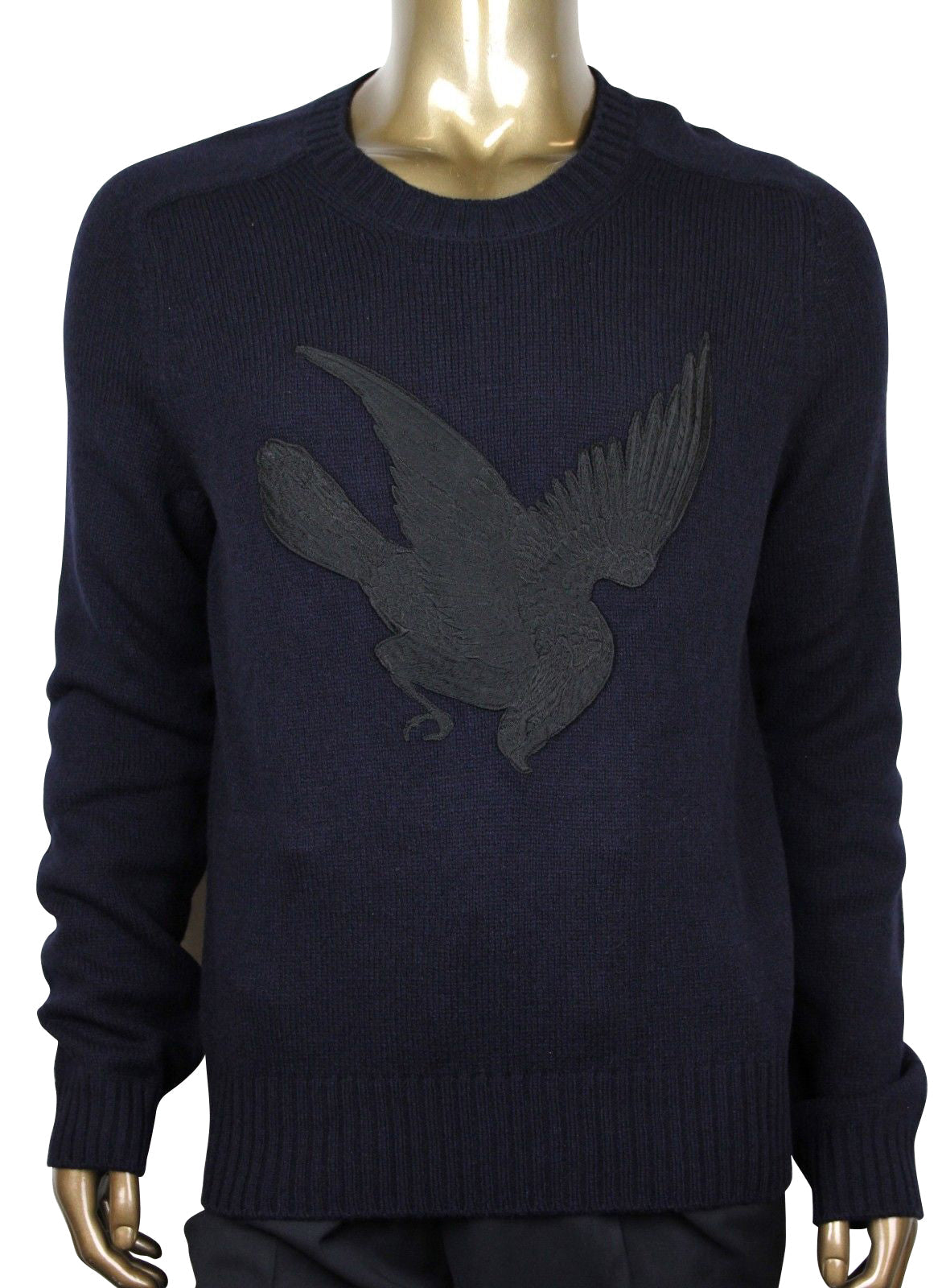 Gucci Men's Blue Cashmere Wool Sweater With Bird Patch