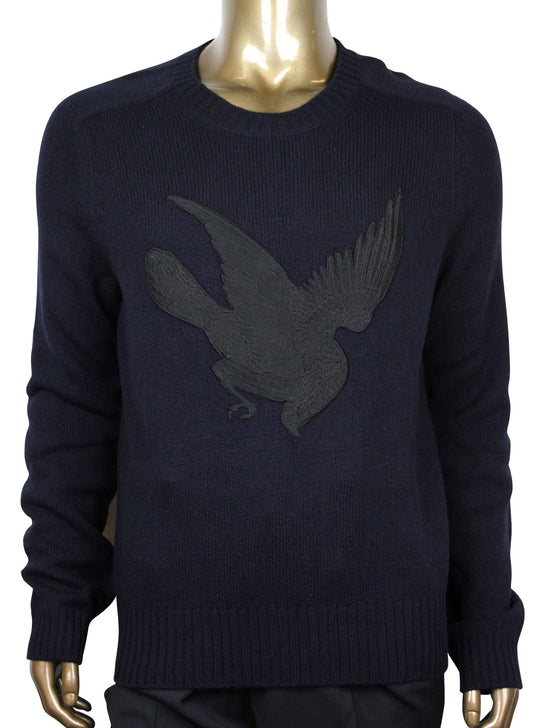 Gucci Men's Blue Cashmere Wool Sweater With Bird Patch