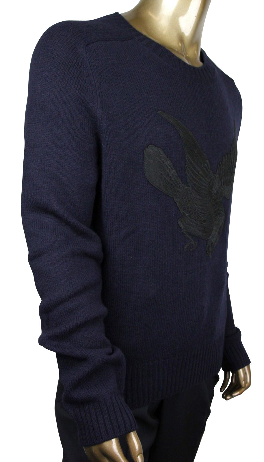 Gucci Men's Blue Cashmere Wool Sweater With Bird Patch