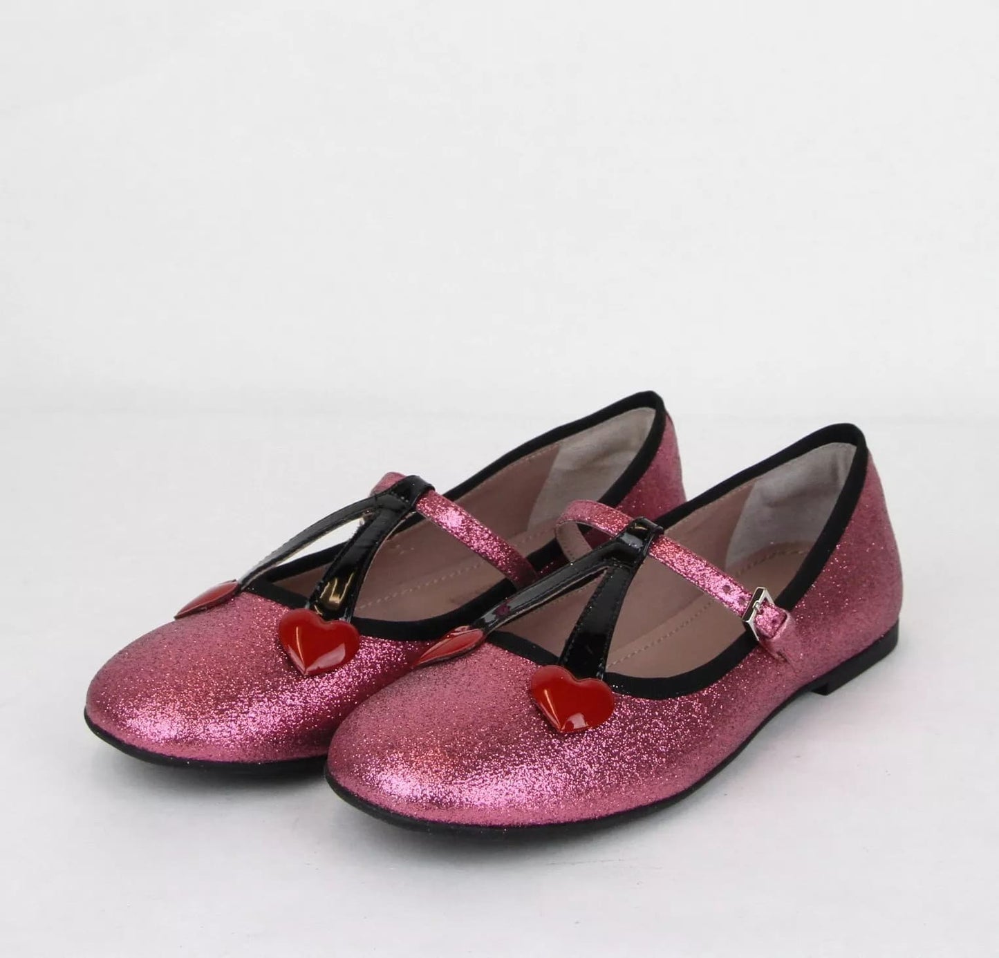 Gucci Girl Junior Pink Shimmer Fabric Ballet Flats w/Hearts 35