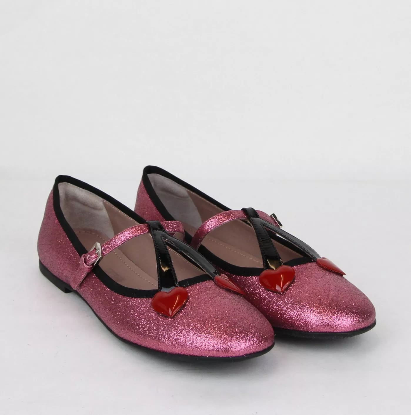 Gucci Girl Junior Pink Shimmer Fabric Ballet Flats w/Hearts 35