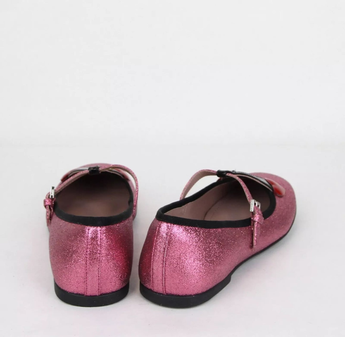 Gucci Girl Junior Pink Shimmer Fabric Ballet Flats w/Hearts 35