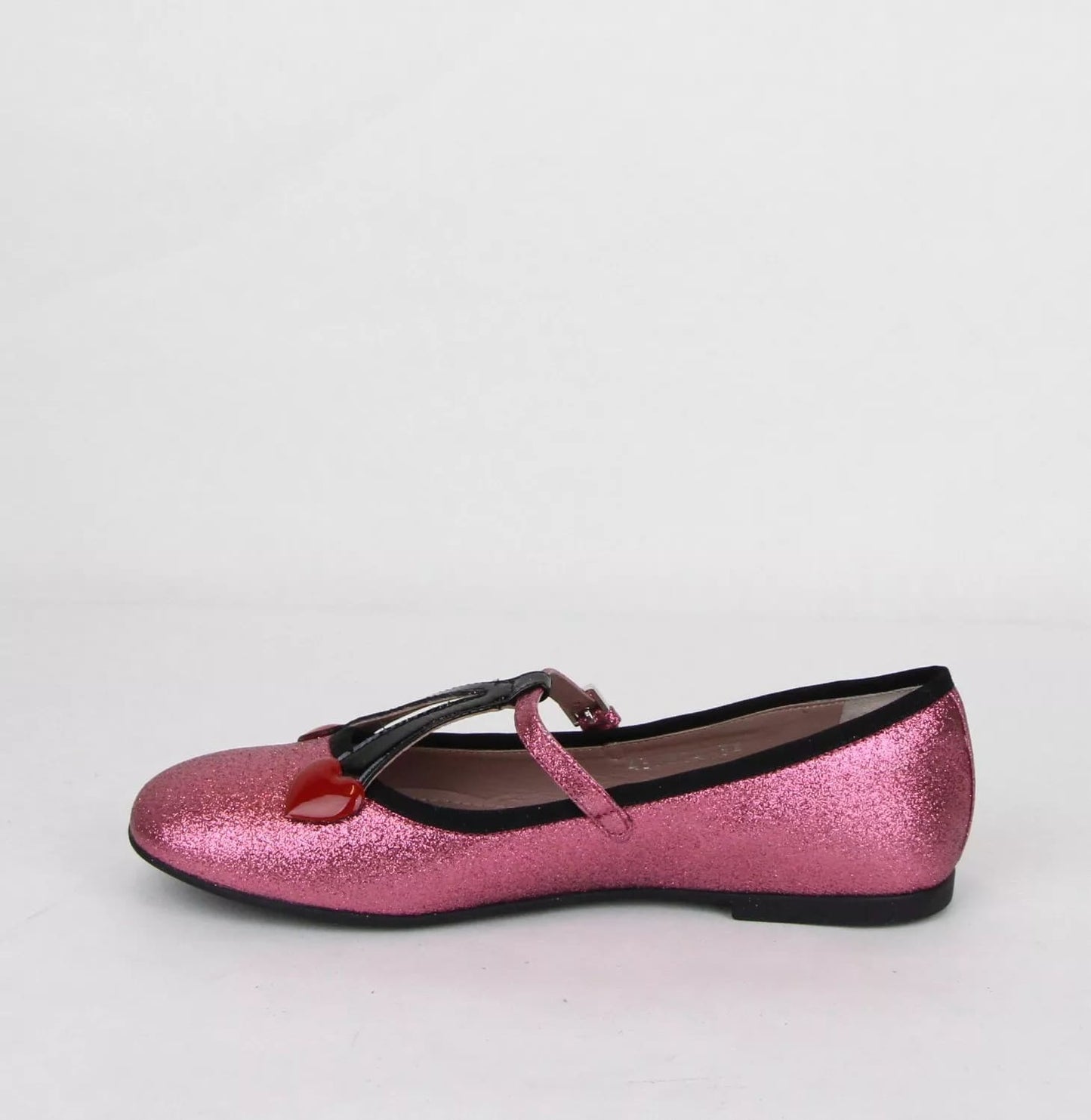 Gucci Girl Junior Pink Shimmer Fabric Ballet Flats w/Hearts 35
