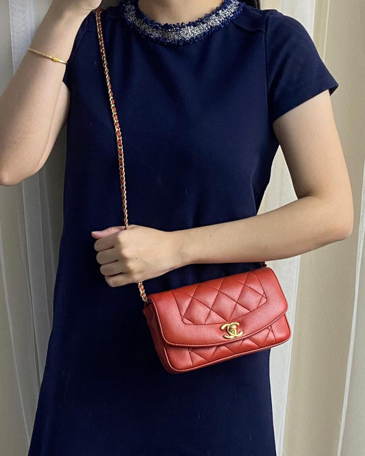Chanel Red Calfskin Mini Diana Reissue Flap Bag GHW