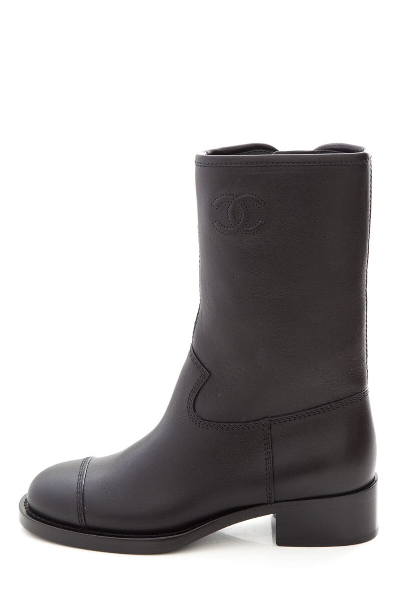 Chanel Black Quilted CC Lambskin Boots SZ 36.5