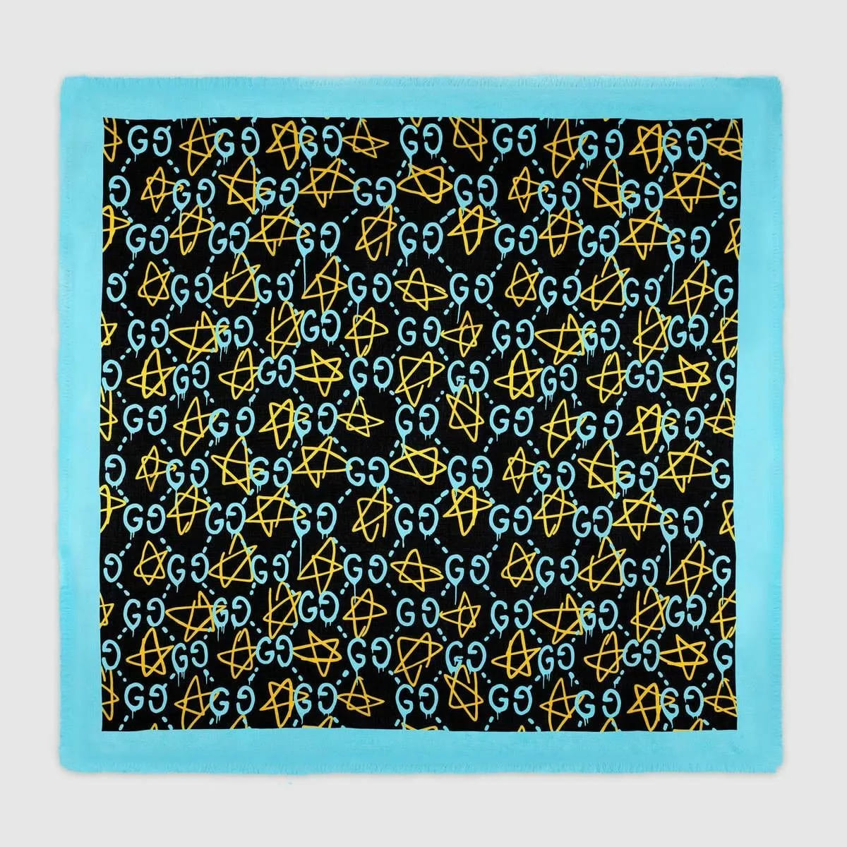 Gucci Ghost Black Blue GG Star Modal Silk Large Scarf Shawl w/Box
