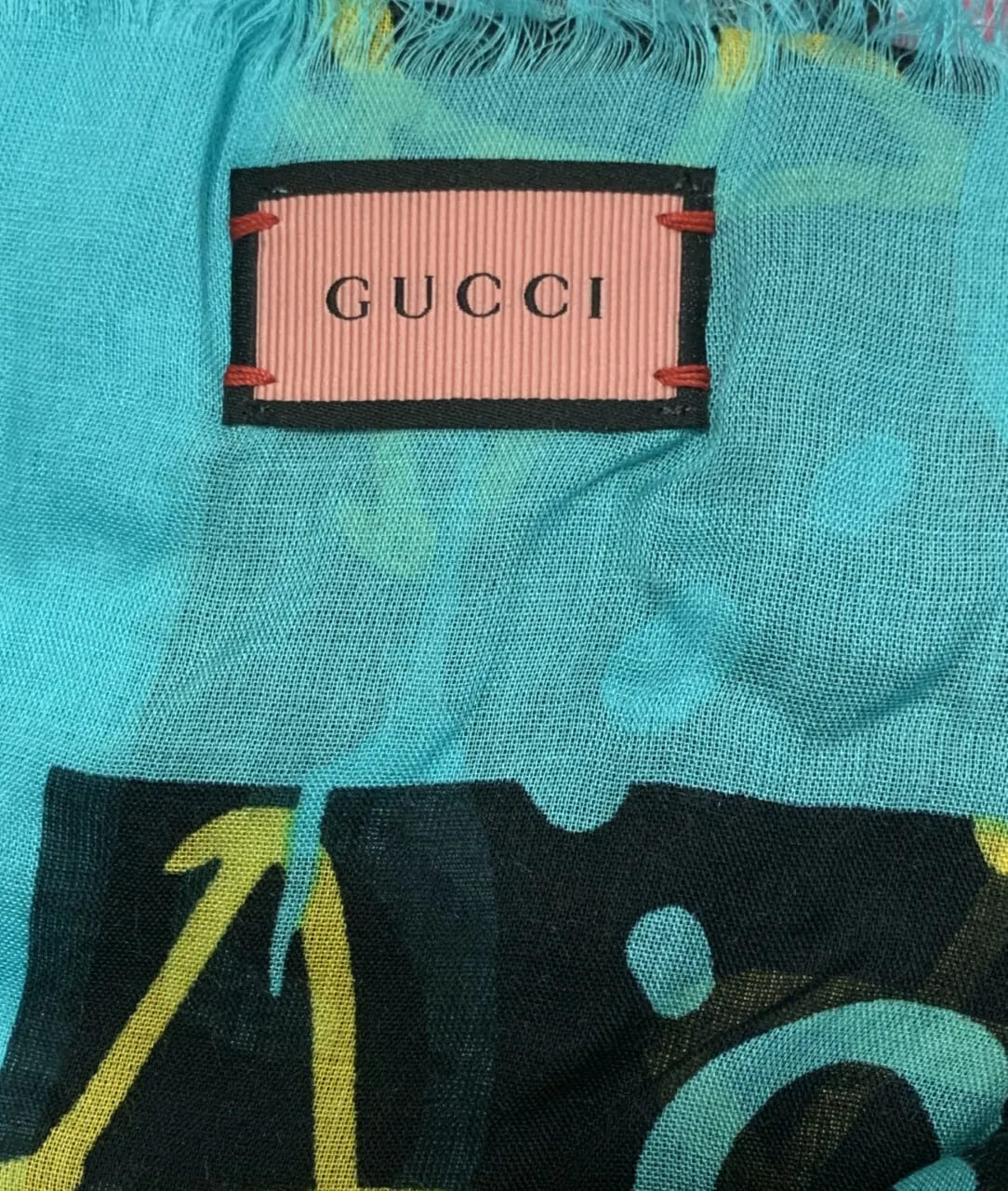 Gucci Ghost Black Blue GG Star Modal Silk Large Scarf Shawl w/Box