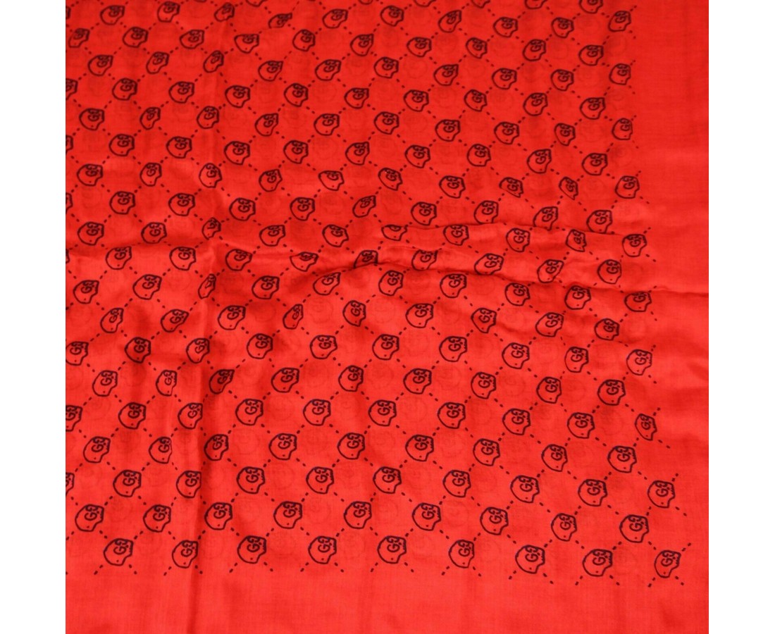 Gucci Women's Ghost Red Modal / Silk GG Skull Print Large Square Scarf