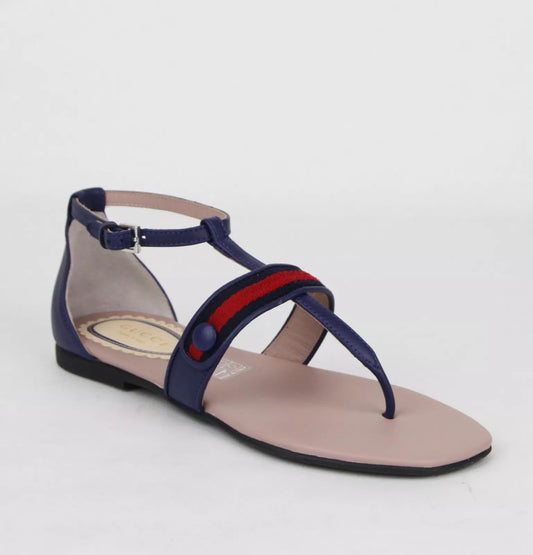 Gucci Girl Childrens Navy Blue Leather Sandal w/R/Blue Web 33/US 2