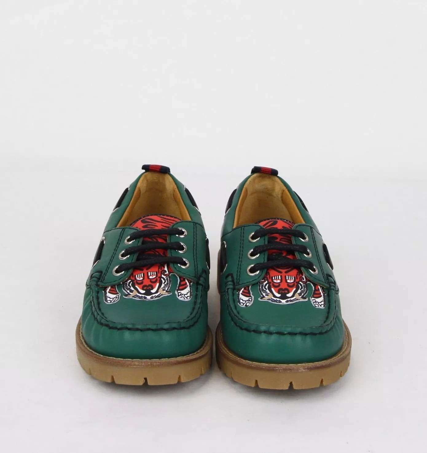 Gucci Boy Toddler Green Leather Loafer w/Red Animal Print 26/US 10